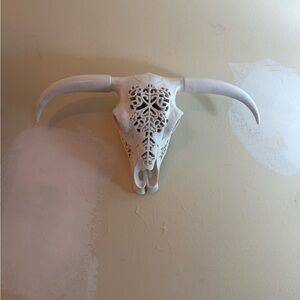 Intricate White Wall-Mounted Bull Skull Decor